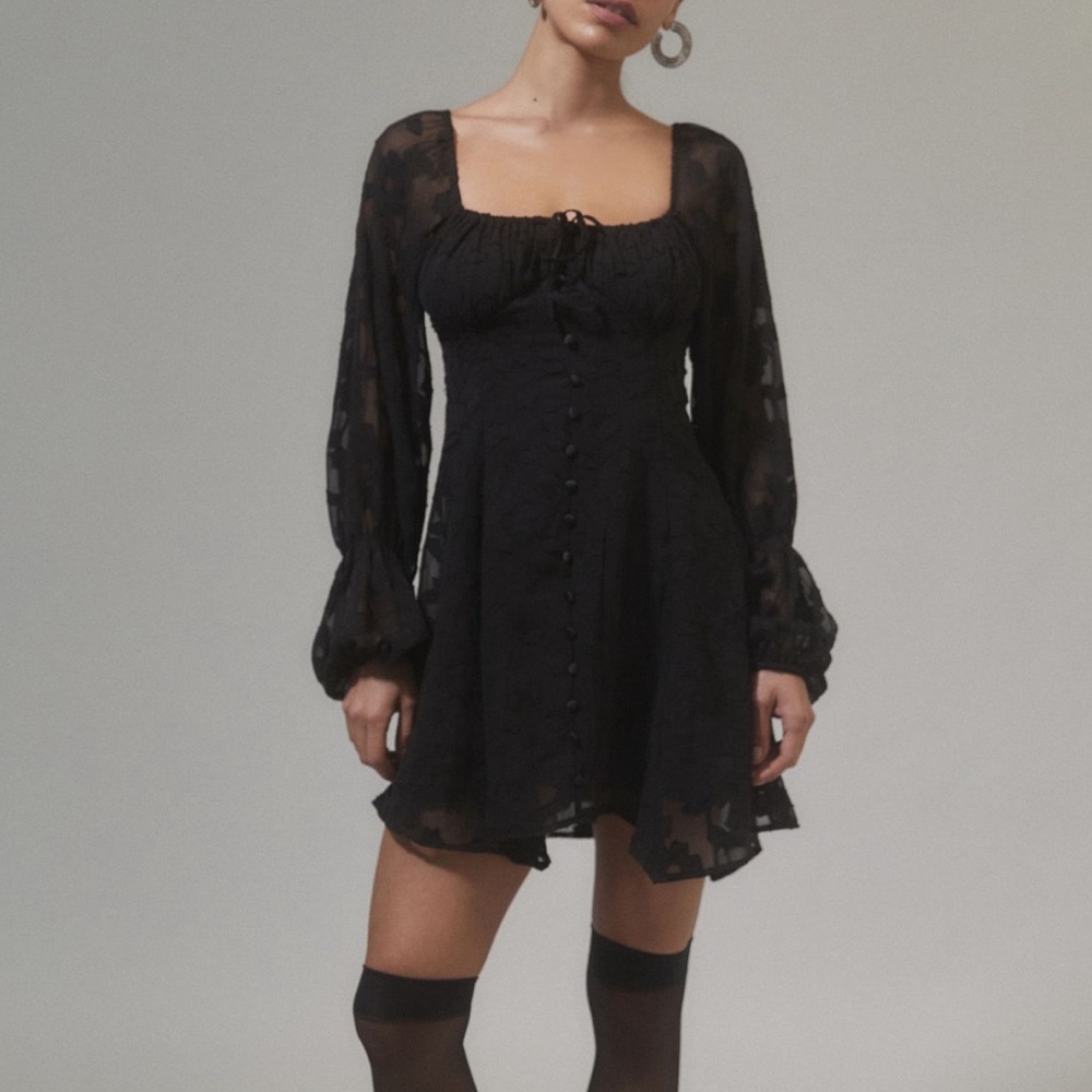 Urban Outfitters Black Floral Long Sleeve Mini Dress